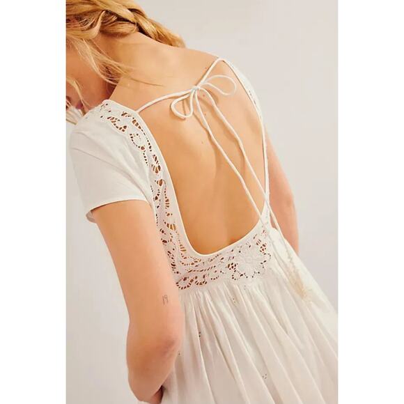New FREE PEOPLE Laine Eyelet Midi Dress $298 X-LARGE Ivory Floral Lace Trim - Picture 3 of 7